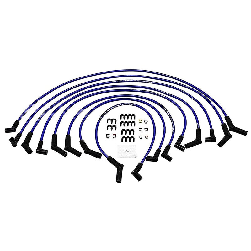 A-Team Performance Silicone Spark Plug Wire Set - High-Temp Silicone Wire with 90-Degree Distributor & 45-Degree Boots - Compatible with Ford SBF 221-351W Engines - 8 Pack, Blue, 8.0mm - Image 1